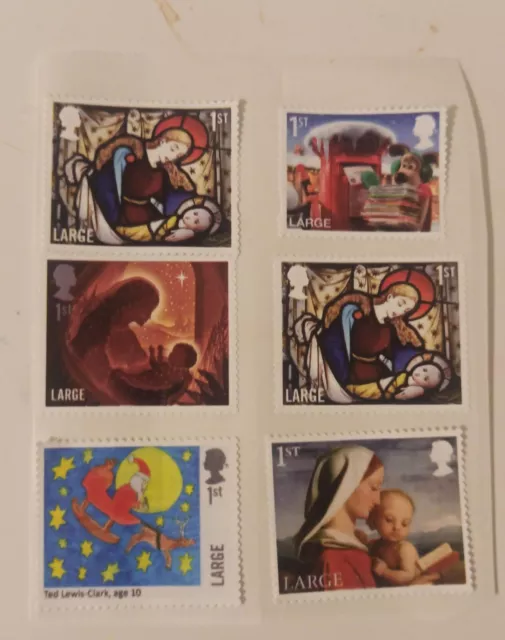 50 x Large 1st  Unfranked  Christmas Non Bar-coded Stamps - Peel & Stick -