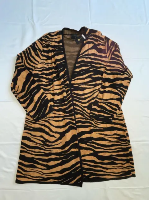 MSRP $70 Jm Collection Plus Size Zebra-Print Cardigan Tan Size 2X