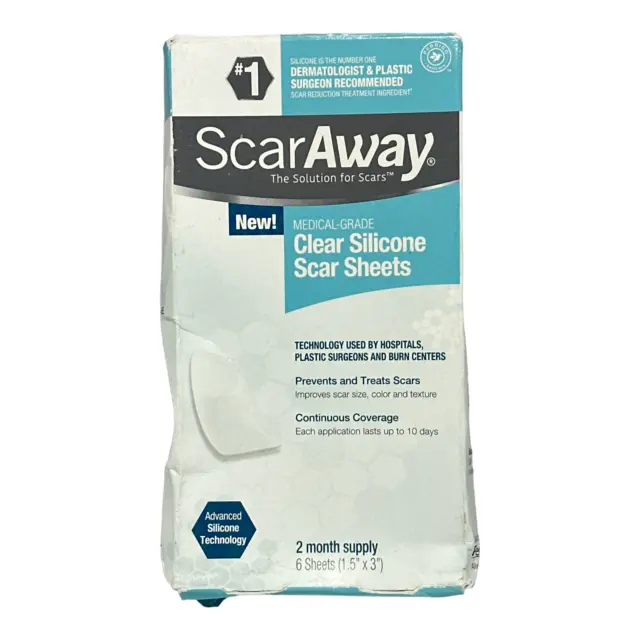ScarAway Medical-Grade Clear Silicone Scar Sheets 2 Month Supply 6 Sheets NEW