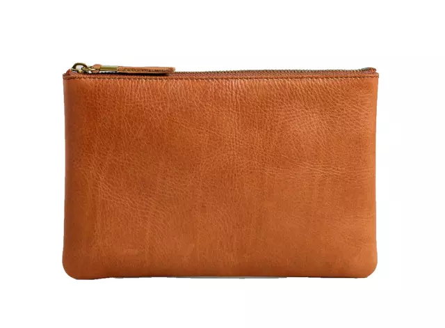 Madewell 9x6" The Pouch Clutch English Saddle leather solid zip F6966 D wallet