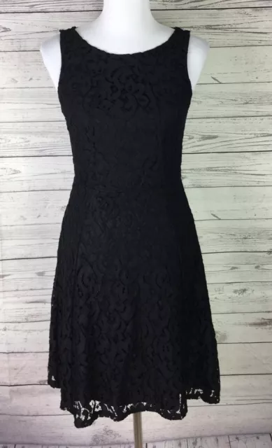 Apt 9 Womens Black Sleeveless Lace Overlay Fit Flare Lined Back Zip Dress Size 6