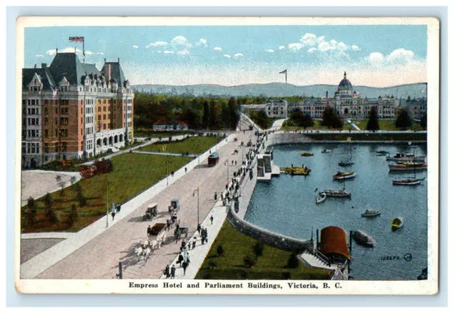 c1910 Empress Hotel and Parliament Buildings, BC Canada CA Foreign Postcard