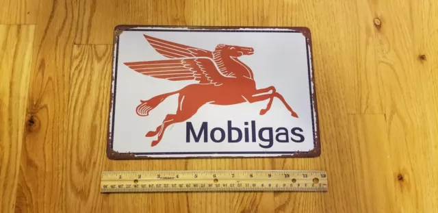 Retro Mobil Metal Sign Art Exxon Mobil Reproduction Tin Shop Gas Station Pegasus