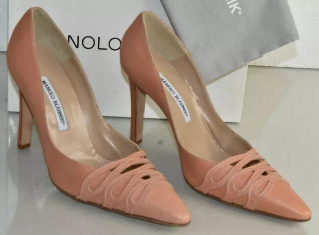 $945 NEW Manolo Blahnik LANGIR 105 Pumps BB Pink Rose Peach Leather Shoes 40