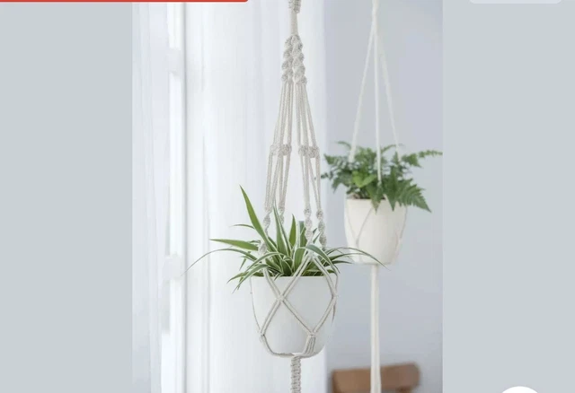 US 2 Pack Hanging Planter 41 Inch Plant Hanger Macrame Jute White Basket Rope