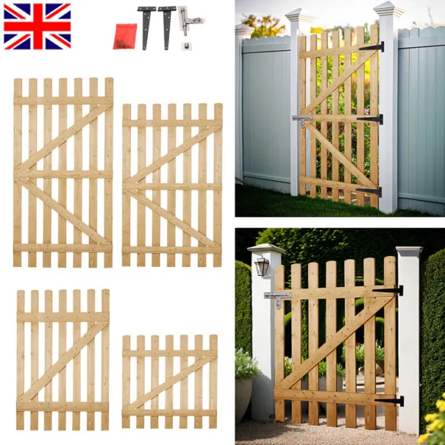 Wooden Garden Gate Rounded Picket Fence Pedestrian Pinewood Gates W/ Hinge Door