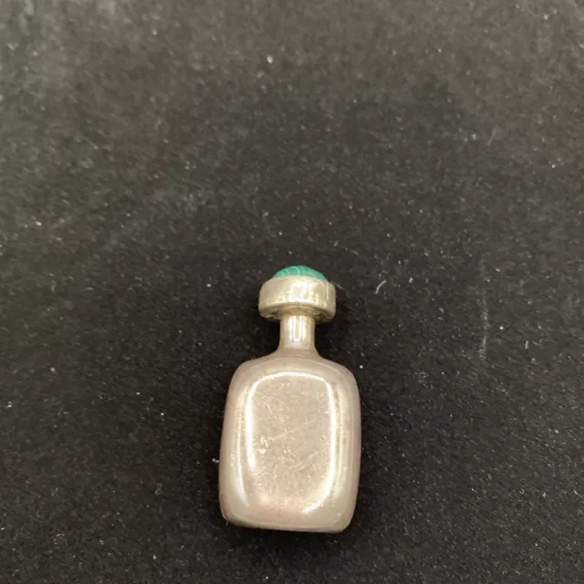 Tiny Perfume Flask Sterling Silver &/Malachite Primitive Signed Mexico