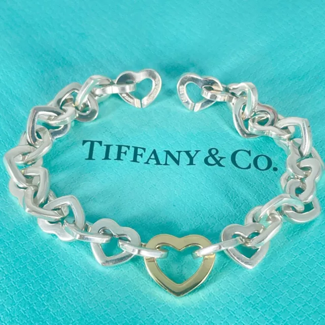 Tiffany & Co. Herz-Gliederarmband 18 Karat Gelbgold 750 & Sterling Silber...