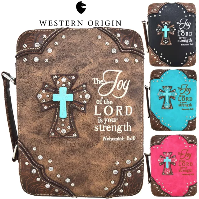 Western Style Embroidery Verse Scripture Leather Women Bible Cover Carrying Case