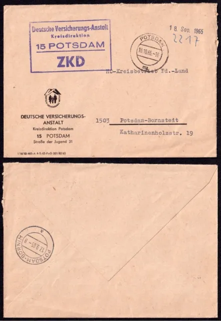 DDR 1965 ZKD Deutsche Versicherungs-Anstalt, Ankunftstempel Potsdam gestempelt