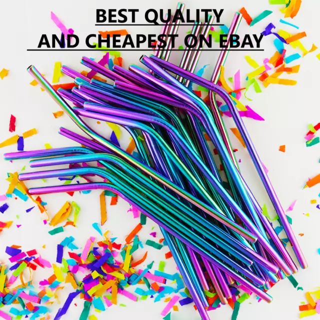 RAINBOW Metal Drinking Straws Steel Drinks Party Straw Cleaner Reusable Bar,..,;