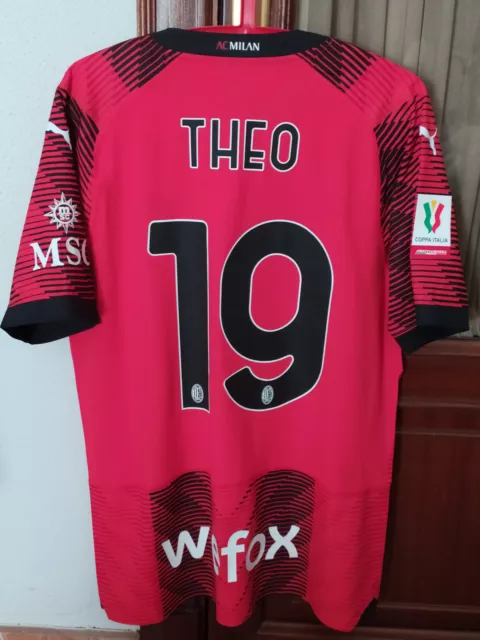 #19 THEO, AC MILAN Match Worn PLAYER home shirt used in COPPA ITALIA 2023-24