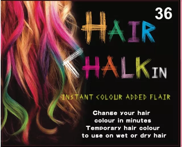 36 Colors Temporary Hair Chalk Set - Non-Toxic Rainbow Colored Dye Pastel Kit 3