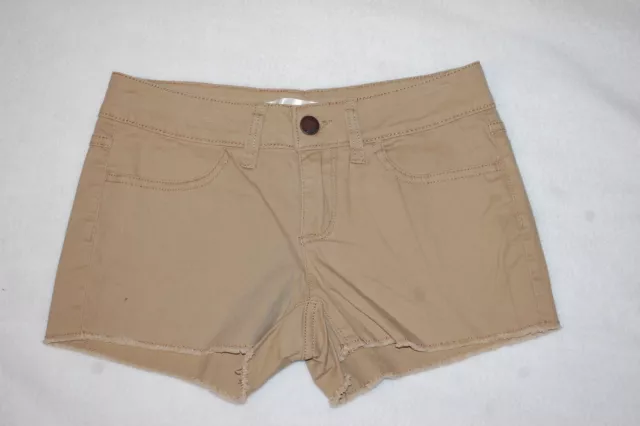 Jr Womens BEIGE MINI JEAN SHORTS Raw Hem SOFT DENIM Size 3 5 9 11 13 15 17