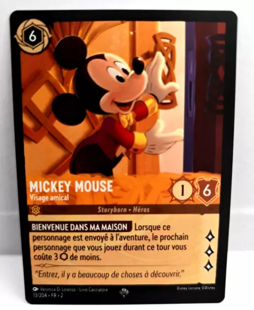 Carte Disney LORCANA 2 Mickey Mouse Visage amical 13/204 Non Foil