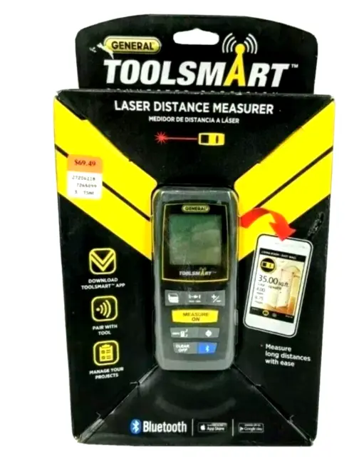 General Tools ToolSmart TS01 100 Foot Laser Distance Measure, Bluetooth, New