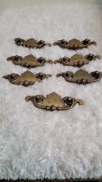 Vintage Dungeon Chic Chippendale Drawer Pulls Set of 7 Brass Finish N 343 1 KBC