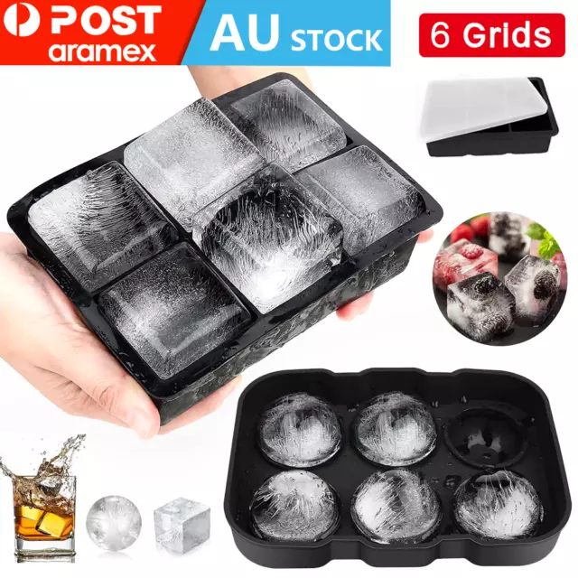 6 Large Ball Maker Whiskey Mould Big Mold Sphere Round Silicone Ice Cube Tray