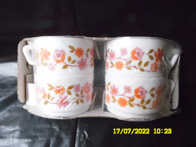 Lot De 4 Mini Tasses Cafe Moka Fleur Orange Scania Annee 70 100% Neuf 2 Dispo