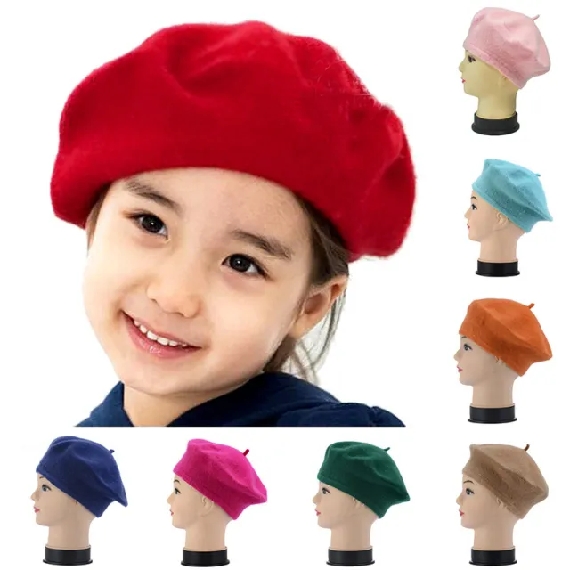 Kinder Mädchen Damen Acryl Wolle Französisches Beret Mütze Kappe Winter Warm Hut