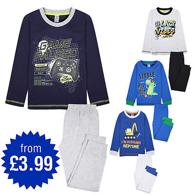 Boys Pyjamas 1 Pack Nightwear Gaming Design 100% Cotton Long Pjs 2 Yrs -13 Yrs