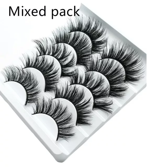 5 Pairs 3D Faux Mink Hair False Eyelashes Extension Wispy Fluffy Think Lashes #