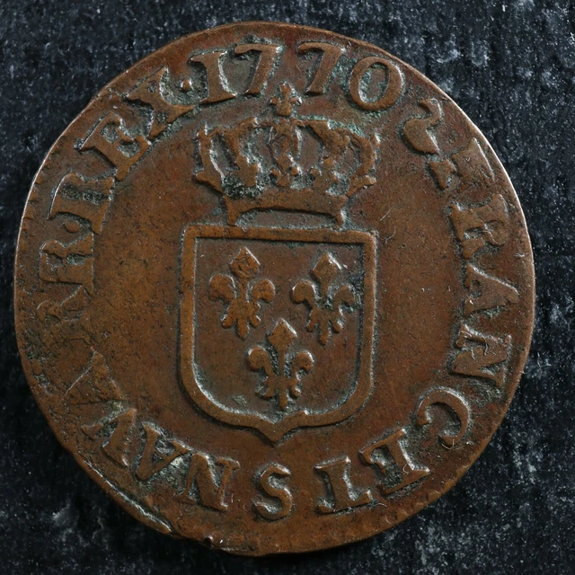 Liard dit “à la vieille tête” 1770S Reims France Copper Louis XV