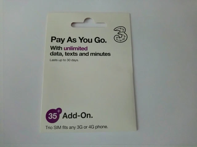 Three Pay As You Go pre- loaded unlimited Mobile Broadband with £35 credit