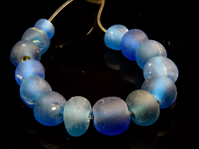 A Short Strand of Ancient Excavated Islamic Period Translucent Blue Glass Beads