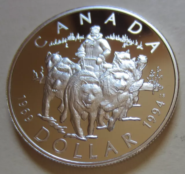 1994 Canada RCMP Dog Team Patrol PROOF Silver Dollar Coin. Mint Set UNC