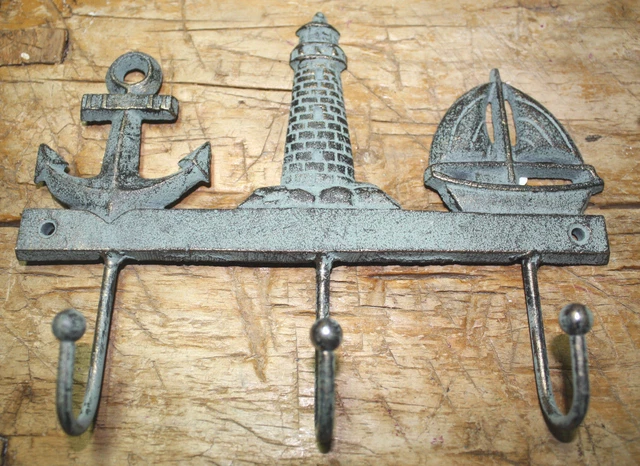 Cast Iron NAUTICAL Towel Coat Hooks Hat Hook Key Rack ANCHOR LIGHTHOUSE SAILBOAT