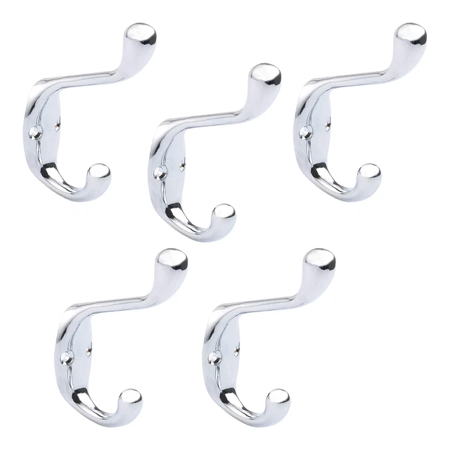 5 Pack Lot Polished Chrome Metal Coat Hooks Modern Dual Hook Robe Towel Hanger