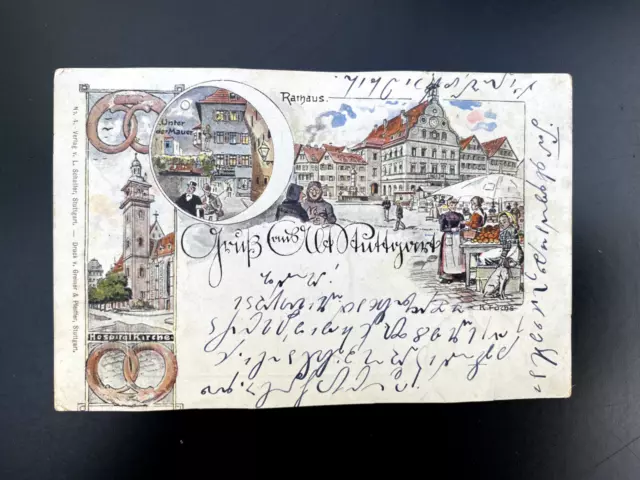 Litho-Postkarte - Gruß aus Alt Stuttgart - 1897