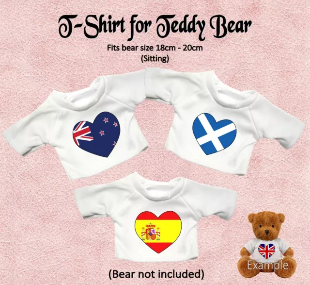 WORLD FLAG HEART DESIGN T-SHIRT FOR 18cm TEDDY BEAR