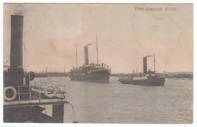 Port Adelaide River Ship & Tug Boat South Australia Old POSTCARD sent 1908
