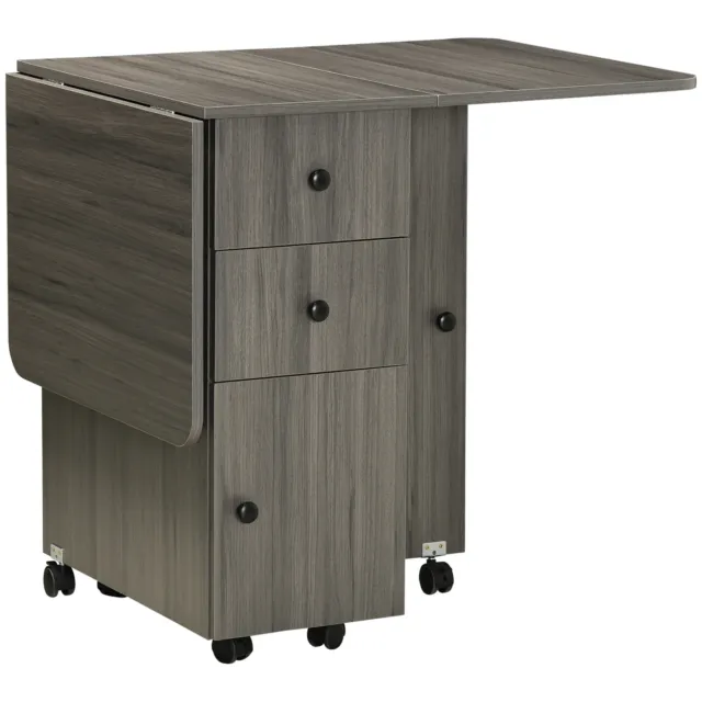HOMCOM Folding Dining Table, Drop Leaf Table With Storage Drawers
