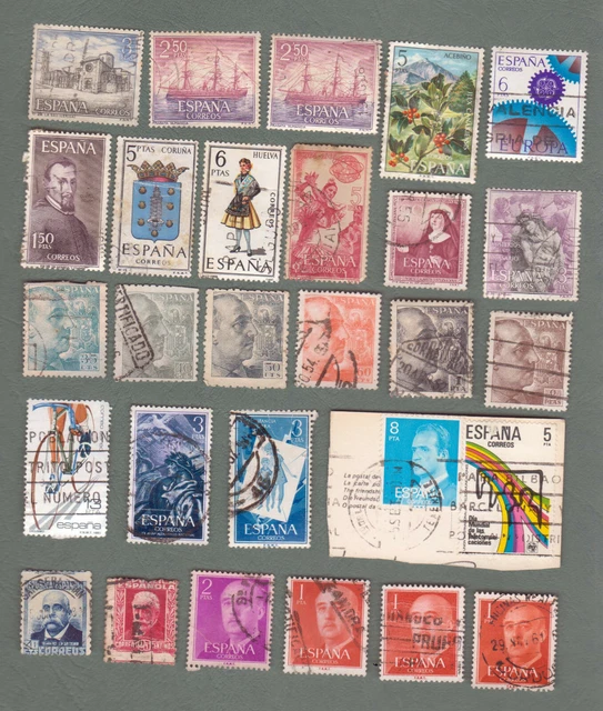 Lot Espagne ❤️ Anciens Timbres Poste 💚 Europe Oblitérés Femme Vélo Bateau Flore