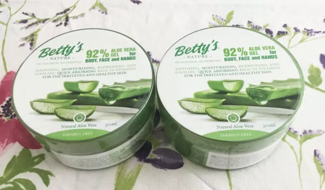 ALOÉ VERA GEL 92% BETTY'S - apaisant, sans paraben - Lot 2 pots de 300ml