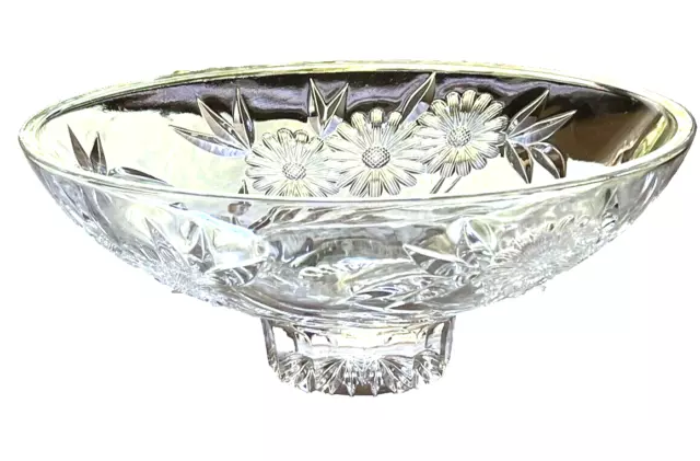 GORGEOUS! SHANNON CUT CRYSTAL FOOTED CENTERPIECE BOWL Large 13"x 5" Daisy Flower