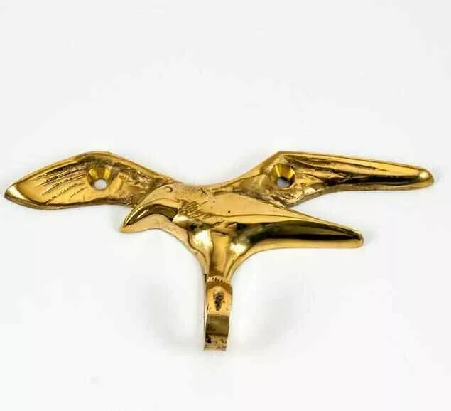 Small Gold Solid Brass Seagull Bird Nautical Wall Coat Hook Hanger Decor 4.5"