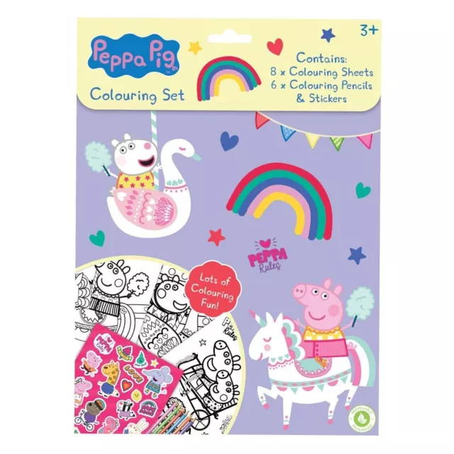 Peppa Pig Colouring Set Art Craft Pencils & Stickers Travel Activity Book Gift