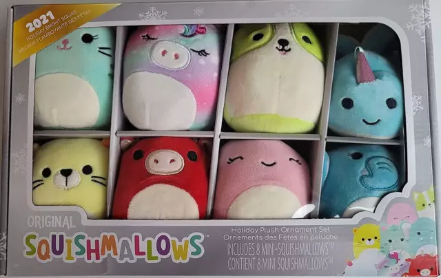 Original Squishmallows Bright Squad 8 Pack - Mini 4" Christmas Ornaments