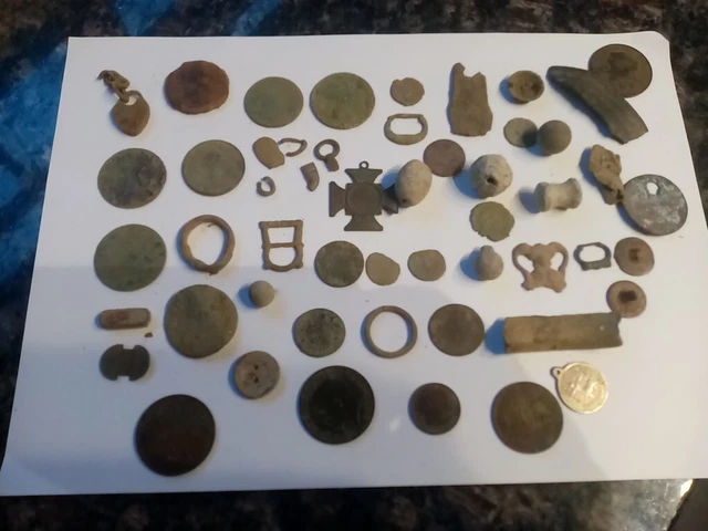 Metal Detecting Finds Coins Roman Coins Buckles Buttons Lead Weight etc Job Lot