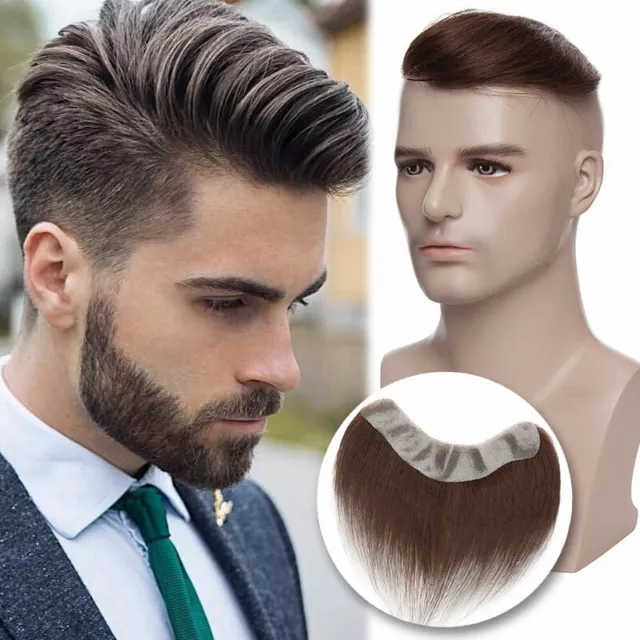 Männer Herren-Perücke Haaransatz Echthaar Toupet Toupee PU Wig Toupiert Haarteil