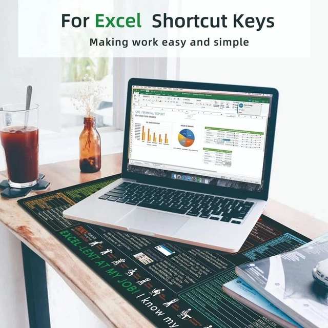 EXCEL SHORTCUTS CHEAT Sheet Office Mouse Pad Keyboard Mats Desk Giant ...