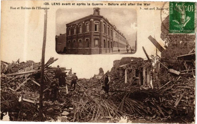 CPA LENS avant et aprés la Guerre-Rue et Ruines de l'Hospice (267966)