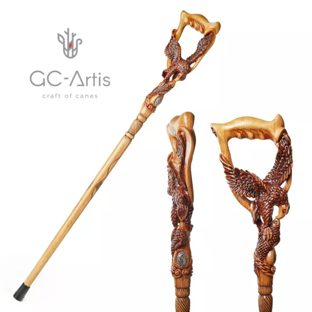 American Eagle Wooden Cane Walking Stick Light Hand Carved Crafted gift for men