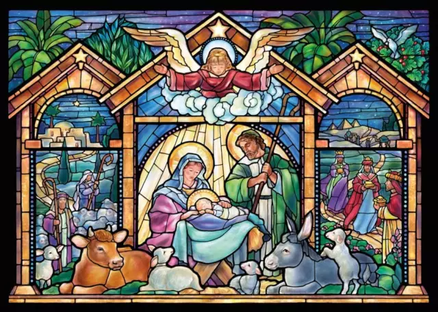 STAINED GLASS NATIVITY Religious Christmas Cards - Box of 15 Cards & 16 ...