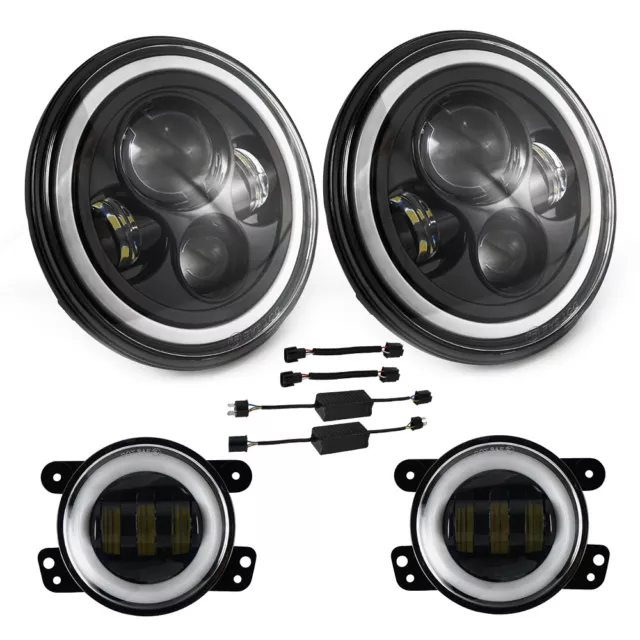 For Hummer H3 H3T 06-10 7" INCH Halo LED Headlight DRL & 4" Fog Lights Combo Kit