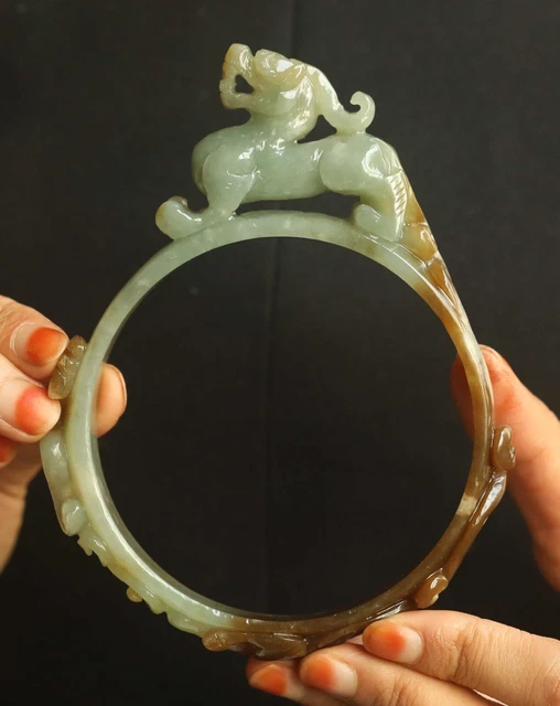 Chinese old natural hetian jade hand-carved jade dragon bangle bracelet